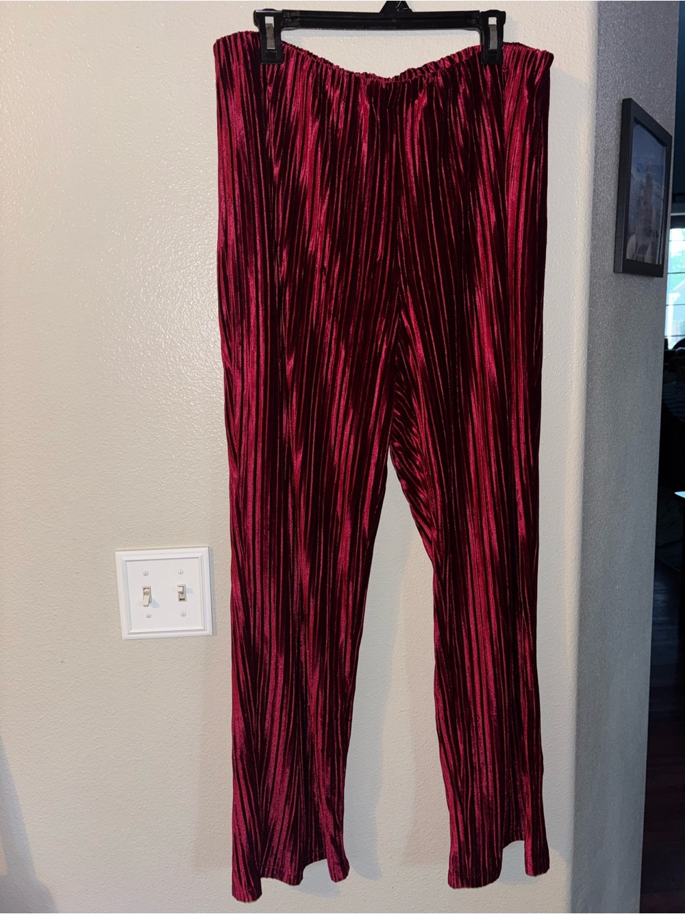 Alfani Women's Plus 2X Plisse Velvet Wide-Leg Pull-On Pants Shimmer Crimson